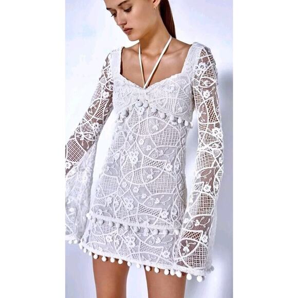 ALEXIS White Embroidered Pom Pom Lace Coachella Bride Clarra Dress Size … - Picture 2 of 16